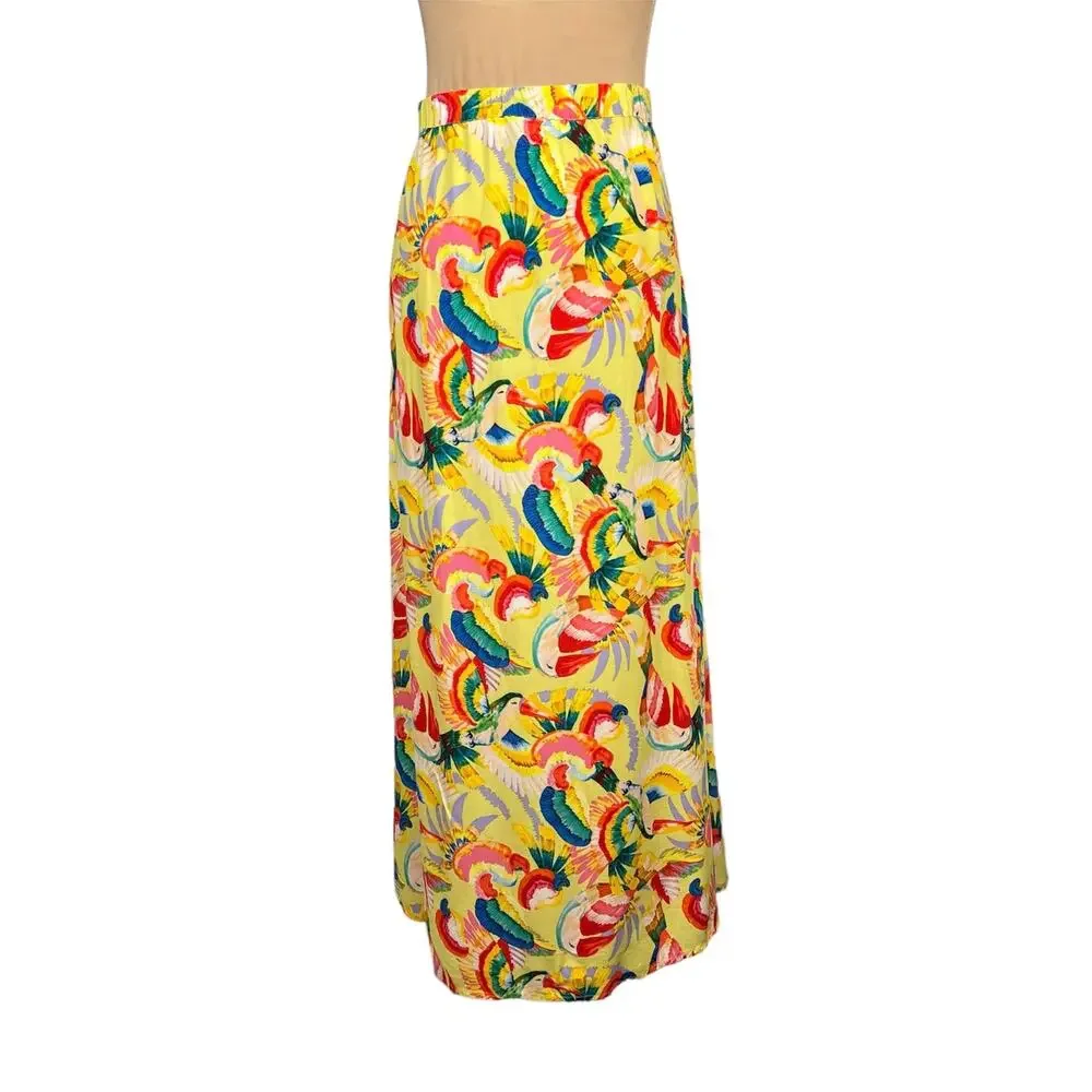 PHILOSOPHY 100% Viscose Tropical Parrot Maxi Skirt M